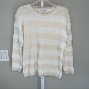 Joseph A Beige and White Striped Sweater NWOT